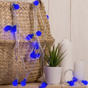 НИТЬ, 5м. с насад. “Шарики Синие”, Н.С. LED-30-220V, 8 режимов, СИНИЙ 