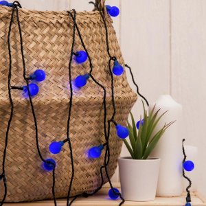 НИТЬ, 5м. с насад. “Шарики Синие”, Н.Т. LED-30-220V, 8 режимов, СИНИЙ 