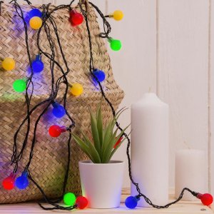 НИТЬ, 5м. с насад. “Шарики Цветные”, Н.Т. LED-30-220V, 8 режимов, МУЛЬТИ 