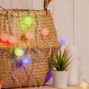 НИТЬ, 5м. с насад.“Ежики цветные”, Н.С.LED-20-220V,моргает,МУЛЬТИ 