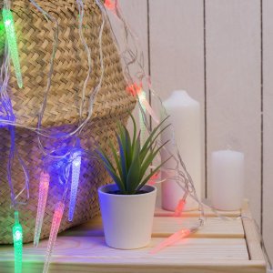 НИТЬ, 5м. с насад.“Сосулька граненая”, Н.С. LED-20-220V, моргает, МУЛЬТИ 