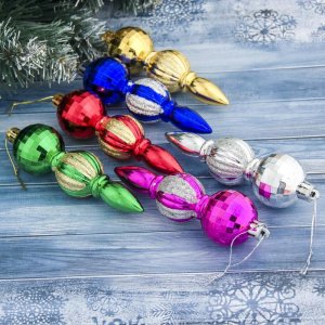 Украшение ёлочное Фигурные сосульки (набор 6 шт) разноцветные 4*11,5 см 