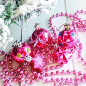 Ёлочные украшения Горох (набор 18 шт.), малиновые 