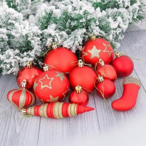 Набор украшений 27 шт., матовый красный, d = 8 6 4. 3 см 
