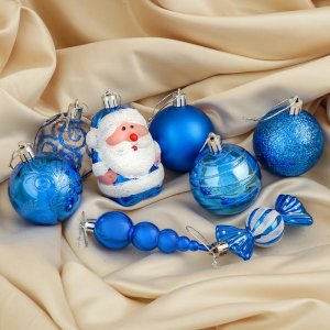 Набор шаров пластик 34 шт Веселый Дед Мороз синий          