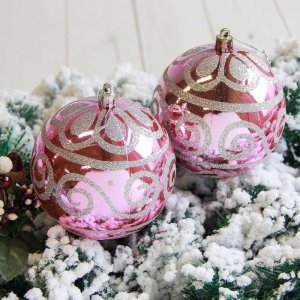 Новогодние шары Флёр (набор 3 шт.), розовые 