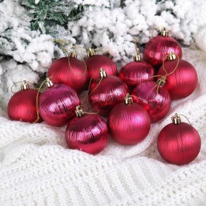 Новогодние шары Капель (набор 12 шт.), малиновые 
