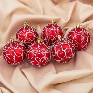 Набор шаров пластик d-7 см 6 шт Путанка красный        