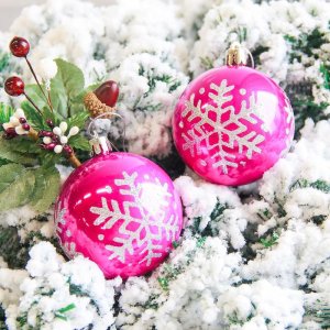 Новогодние шары Капель (набор 2 шт.), снежинка, малиновые 