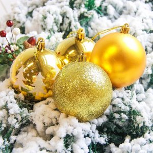 Новогодние шары Ёлочки (набор 6 шт.), золотые 