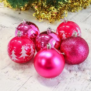 Новогодние шары Ёлочки (набор 6 шт.), малиновые 