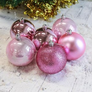 Новогодние шары Ёлочки (набор 6 шт.), розовые 