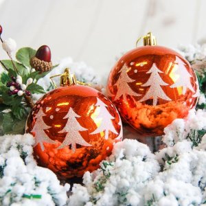 Новогодние шары Ёлочки (набор 6 шт.), оранжевые 