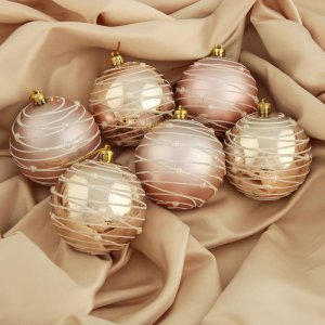 Набор шаров пластик d-8 см 6 шт Жемчужный орион кремовый        