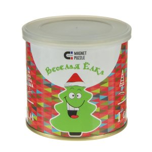 Магнитный пазл в консервной банке "Веселая елка" 