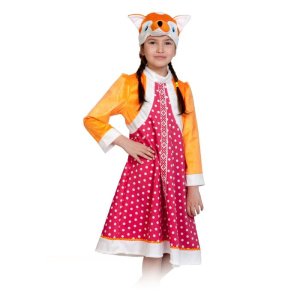 Карнавальный костюм "Лиса Патрикеевна", маска, сарафан с шубкой, рост 98-128 см   