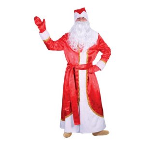 Карнавальный костюм "Дед Мороз искристый", атлас, шуба, шапка, варежки, борода, мешок, р-р 52-54