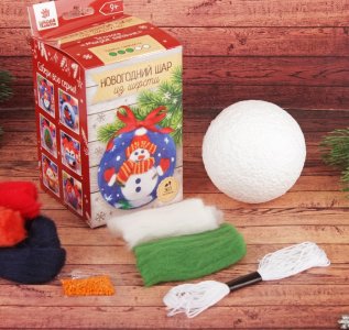 Новогодний ёлочный шар из шерсти "Снеговик" набор 2шт