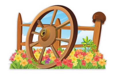 Декорация "Забор с колесом"