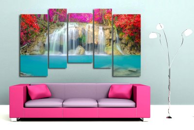 Модульная картина "Водопад в волшебном лесу"