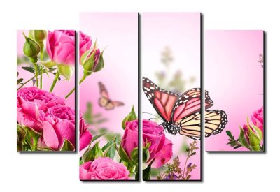 Модульная картина "Бабочка и кустовые розы" 16931 галерея 1