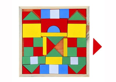 Конструктор 48 цветных деталей в деревянной коробке на толстом основании (2 шт.)