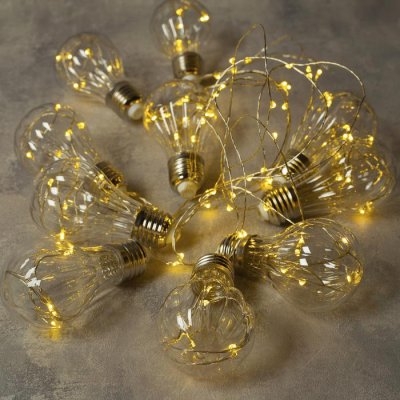 НИТЬ "Лампочки объемные" 10 шт, 100 LED-12V, адаптер в комплекте,  ТЕПЛЫЙ БЕЛЫЙ   