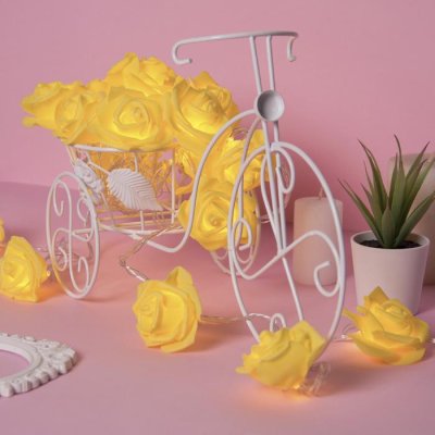 НИТЬ с насадками 5 м "Розы желтые" 7 см, Н. С. УМС вилка, 20 LED-220V, фиксинг, ТЕПЛЫЙ БЕЛЫЙ 