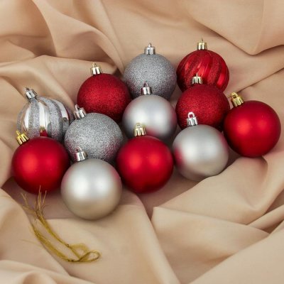 Набор шаров пластик d-6 см 12 шт Улыбка бело-красный 