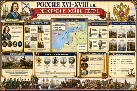 Учебный стенд для школы «Россия XVI–XVIII вв. Реформы и войны Петра I»