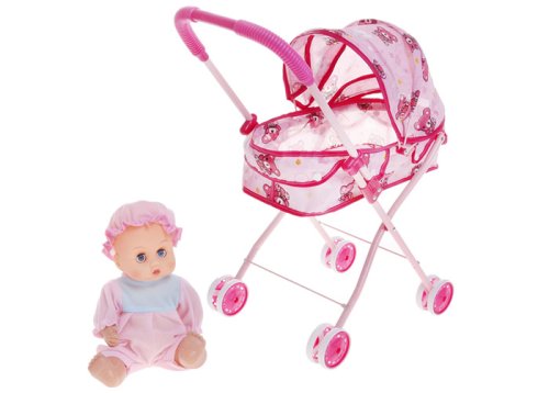 Коляска для куклы, металлическая, с пупсом 198465