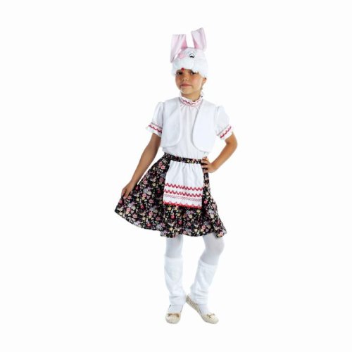 Карнавальный костюм "Зайка", блузка, юбка с фартуком, меховой жилет, шапка, унты, р-р 60, рост 110-116 см 1537836