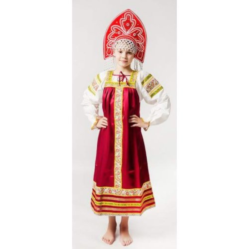 Русский народный костюм "Алёнушка", атлас, цвет красный, рост 98-104 см, длина 73 см 1403139