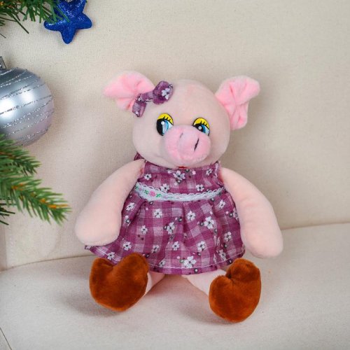 Мягкая игрушка "Хрюша в платьишке с поясом", 16 см 3138655С