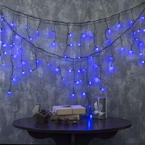 БАХРОМА, Ш:3 м, В:0.5 м, Н.Т. LED-80-220V, 8 режимов, СИНИЙ    3556855С