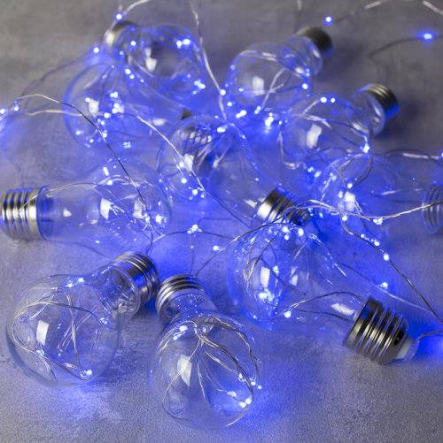 НИТЬ "Лампочки" 3 м, 10 пластиковых лампочек, LED-100-12V, СИНИЙ    