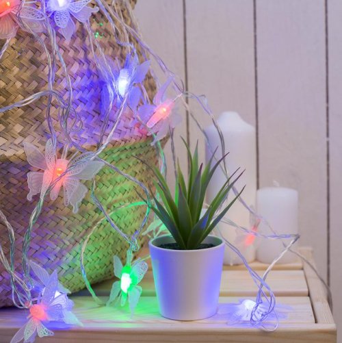 НИТЬ, 5м. с насад. “Бабочка малая”, Н.С. LED-20-220V, моргает, МУЛЬТИ        1080384С