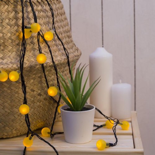 НИТЬ, 5м. с насад. “Шарики Желтые”, Н.Т. LED-30-220V, 8 режимов, ЖЕЛТЫЙ      