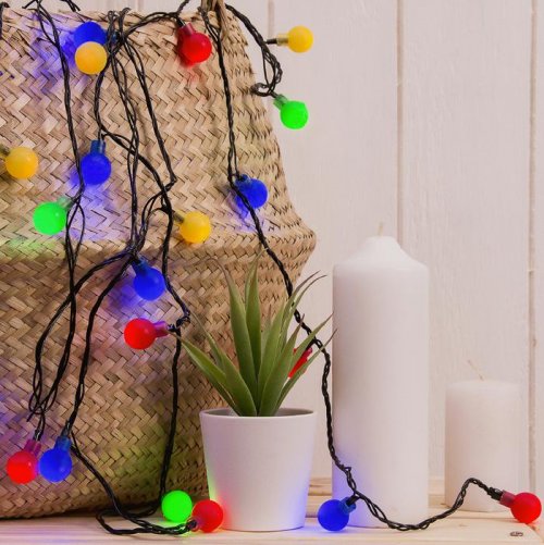 НИТЬ, 5м. с насад. “Шарики Цветные”, Н.Т. LED-30-220V, 8 режимов, МУЛЬТИ      