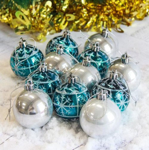 Набор шаров пластик d-5 см (набор 12 шт) снежинка ассорти        2122477